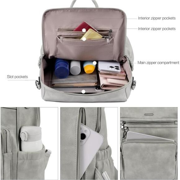 Vegan Leather Shoulder Bags with Tassel Grey - Picture 4 of 6